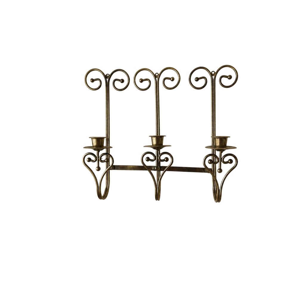 VTG MCM Homco Home Interiors Gold tone Adjustable Folding 3 Candle Wall Sconce